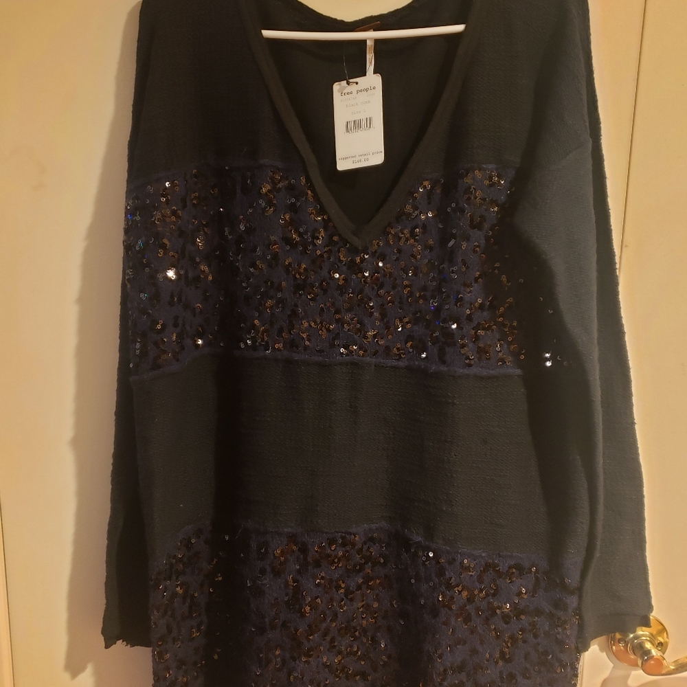 New ▶️ FREE PEOPLE ◀️ Sequin Striped AlpacaBlend Tunic Sweater